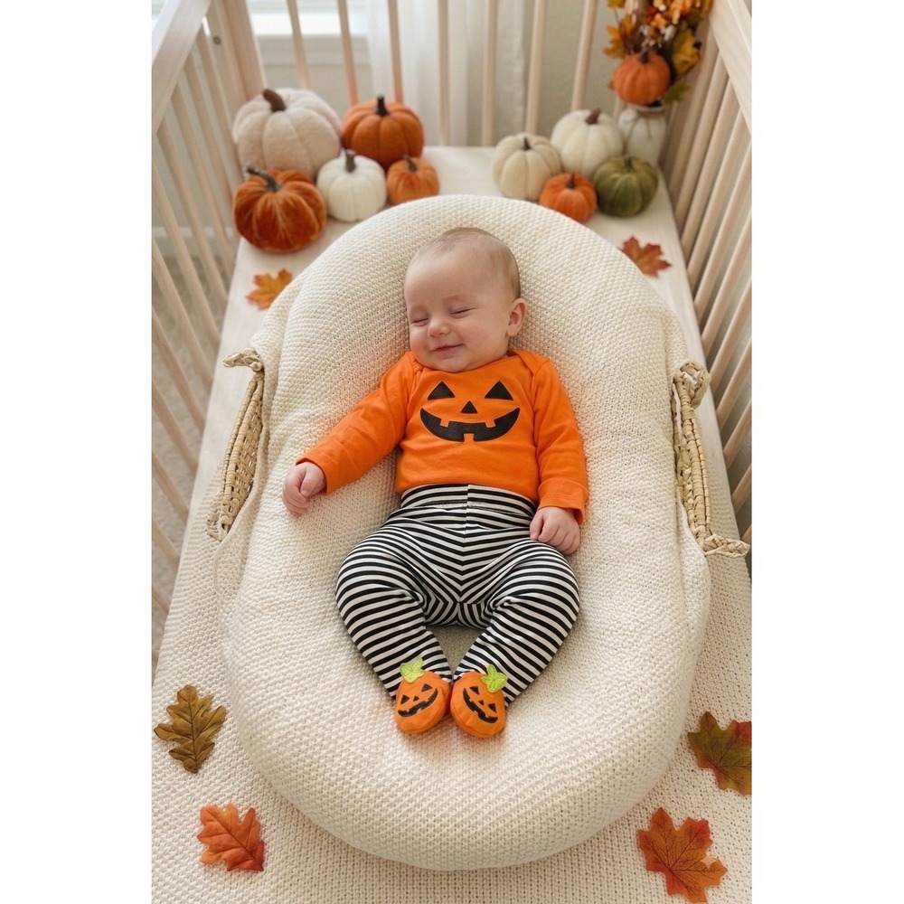 Koala Set Pumpkin Halloween Bodysuit and Boo Striped Pants Set 3/6M NWT